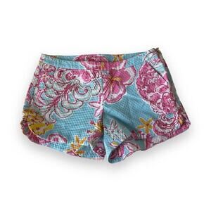 Lilly Pulitzer Women's Floral Shorts Size 2 Blue & Pink Pockets Cotton​​​